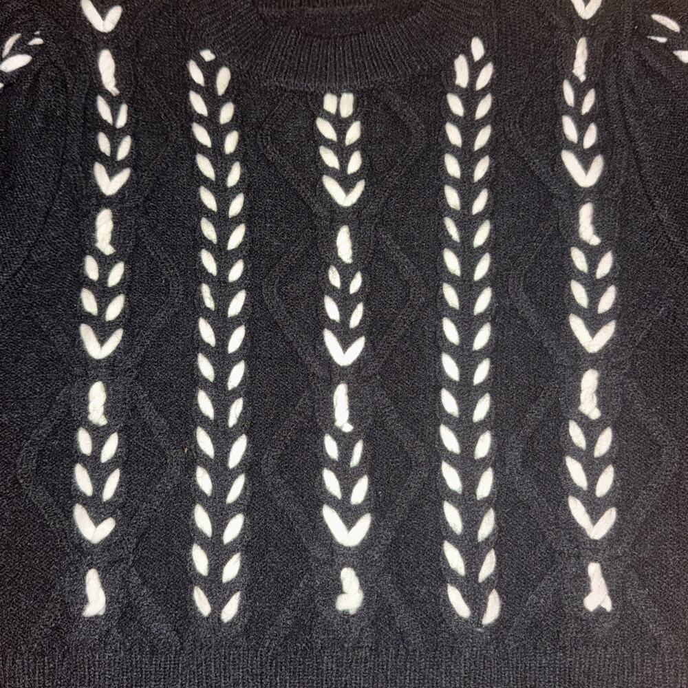 NWT Commense Black & White Puff Sleeve Contrast Binding Cable Knit Top Sz Small - Picture 5 of 10